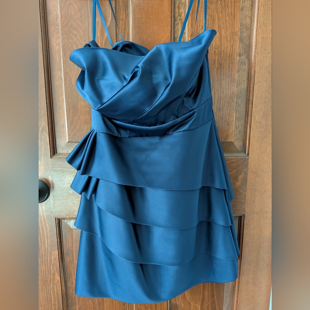 Max & Cleo Strapless Navy Tiered Dress